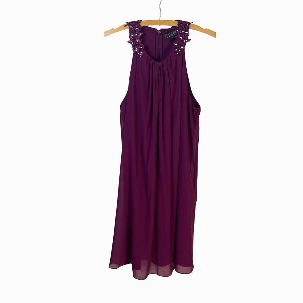 Showcase Dorothy Perkins Plum Burgundy Chiffon Embellished Shift Dress - Size 18